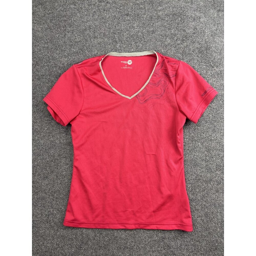 Rossignol Shirt Womens Medium Pink V Neck Short Sleeve Dry Athletic Top Running